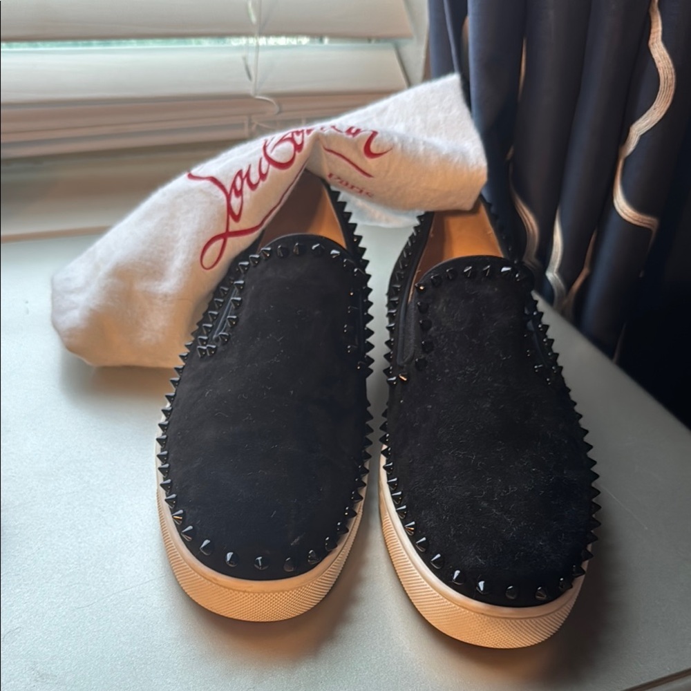 CHRISTIAN LOUBOUTIN PIK BOAT FLAT VELOUR GG SHOES SIZE 42.5 SNEAKERS AUTHENTIC